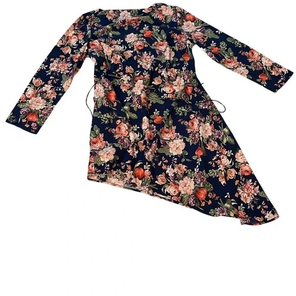 Abercrombie & Fitch Floral Asymmetric Hem Midi Dress Wedding Guest sz XL NWOT - Picture 2 of 13